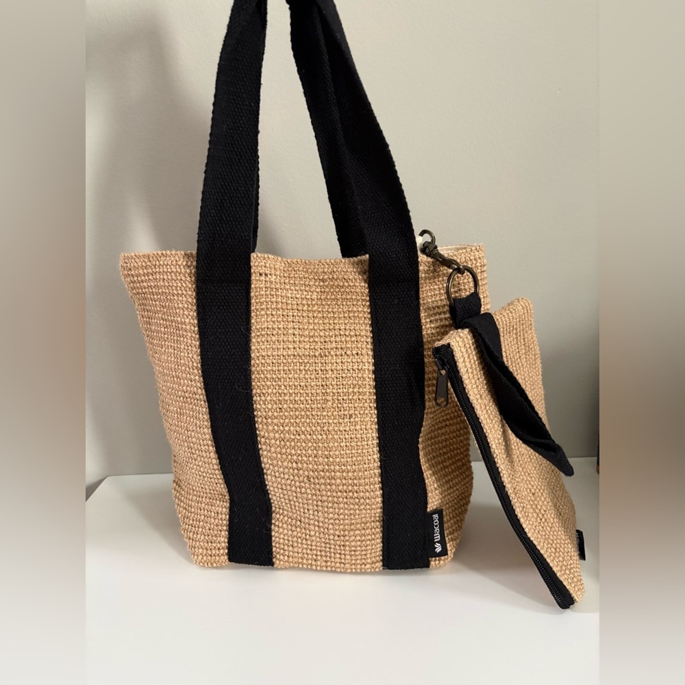 Wacoal Natural Woven Jute Small Tote Bag with Matching Detachable Wristlet